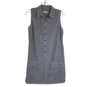 Equipment Femme blue white button down sleeveless dress size Small 100% Silk